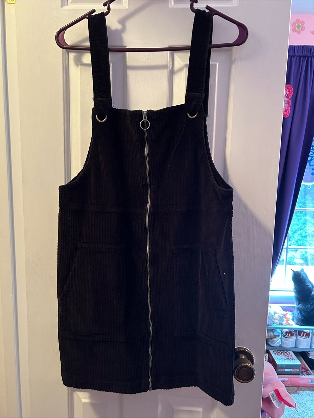 SO Juniors Black Corduroy Zip-Front Pinafore